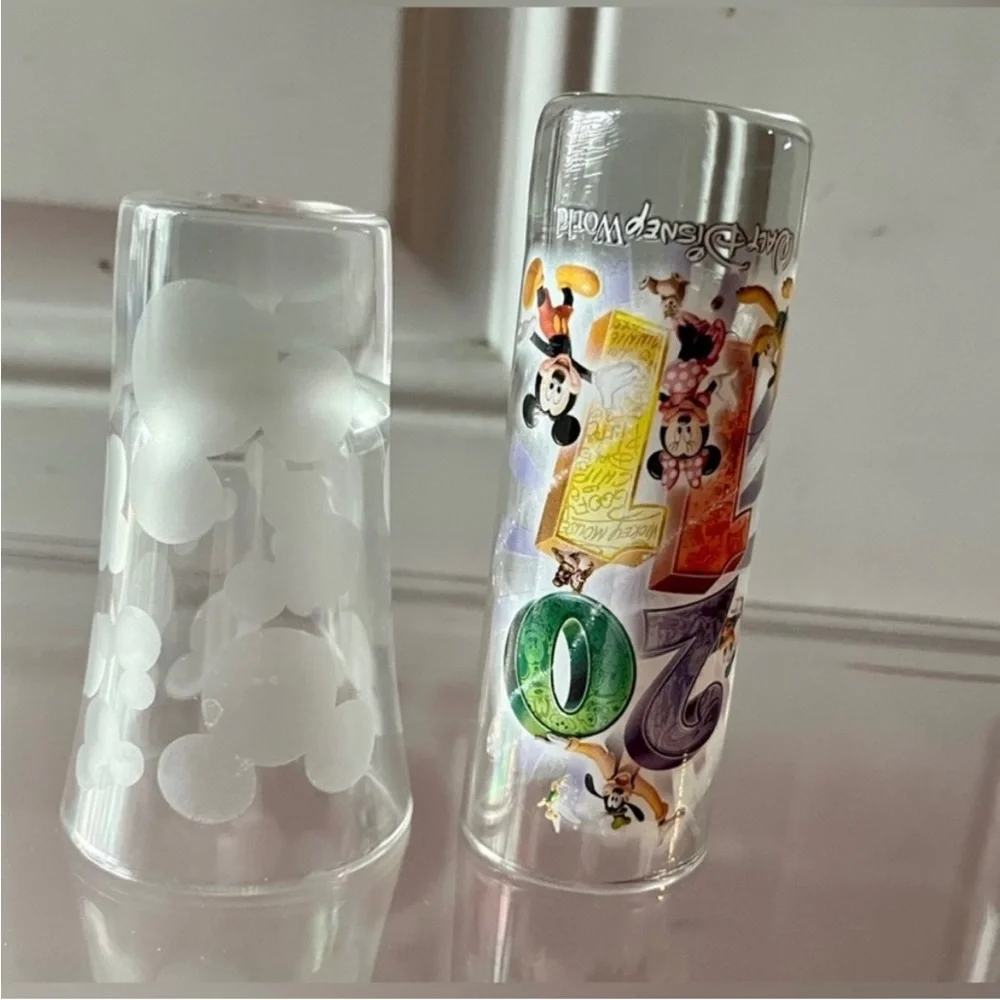 (BRAND NEW) VINTAGE 2011 DISNEY TALL SHOT GLASSES (COMES AS A PAIR) SOUVENIRS